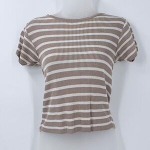 Vtg 90s Express Tricot Striped Ribbed Top Womens Sz S Minimalist Nautical y2k